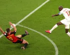 epa10323628 Jan Vertonghen (L) of Belgium in action against Atiba Hutchinson of Canada during the FIFA World Cup 2022 group F soccer match between Belgium and Canada at Ahmad bin Ali Stadium in Doha, Qatar, 23 November 2022. EPA/Friedemann Vogel