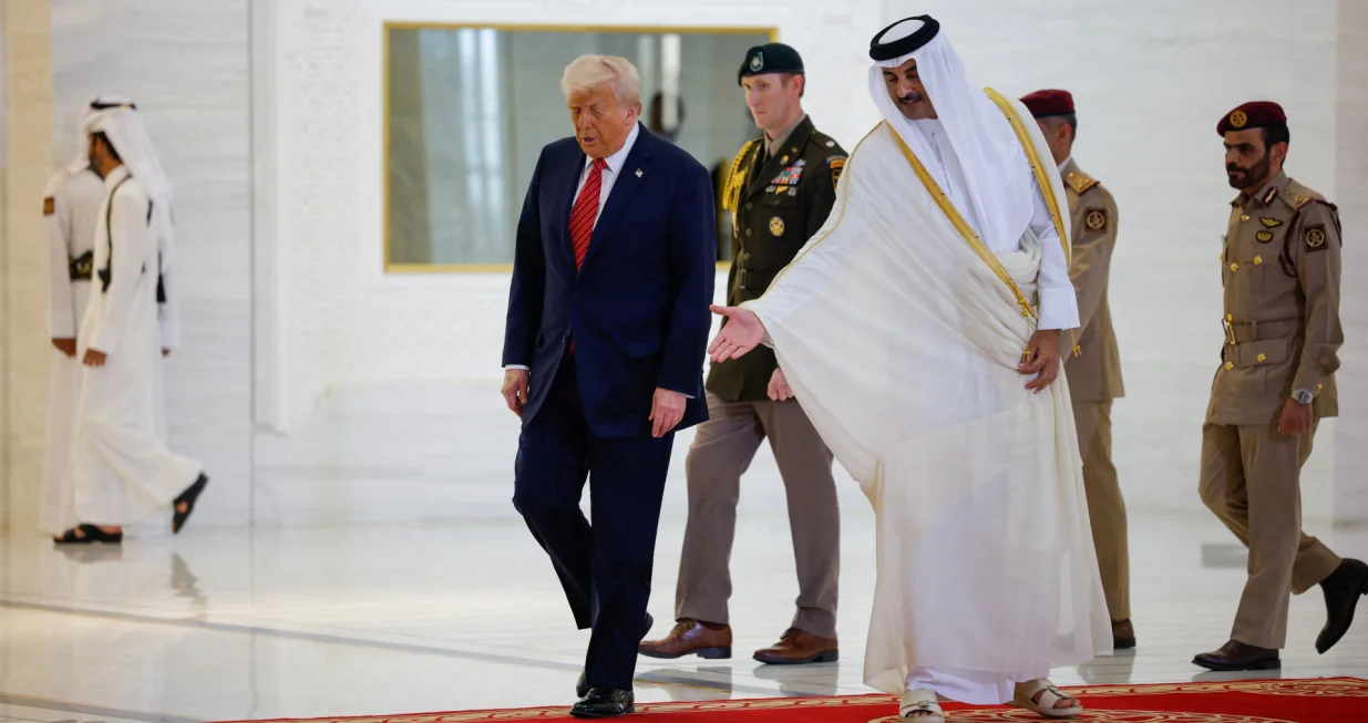 U.S. President Donald Trump meets Qatar's Emir Tamim bin Hamad Al Thani, in Doha, Qatar, May 14, 2025. REUTERS/Brian Snyder/Brian Snyder
