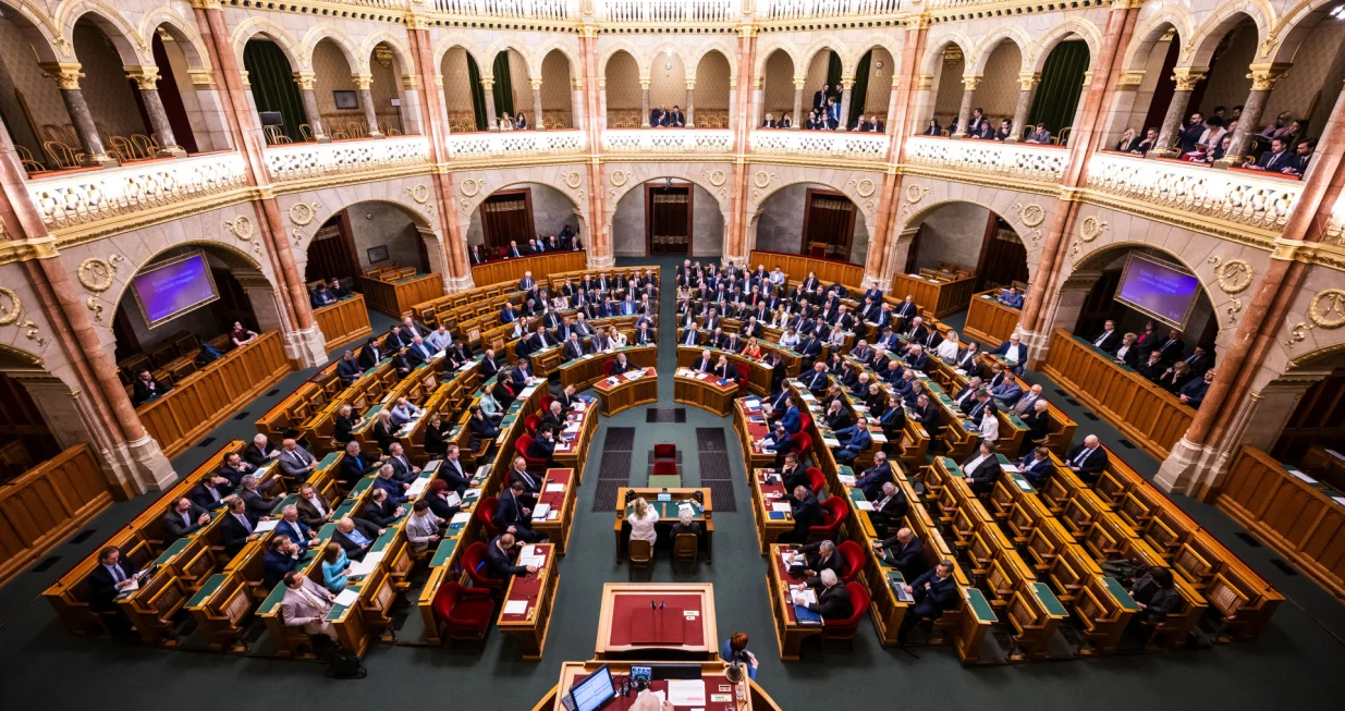A general view of the Hungarian parliament as it votes to start the withdrawal process from the International Criminal Court (ICC) in Budapest, Hungary, May 20, 2025. REUTERS/Marton Monus/Marton Monus