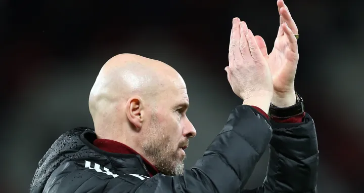 epa10387876 Manchester United Manager Erik ten Hag reacts following the English Premier League soccer match between Manchester United and AFC Bournemouth, in Manchester, Britain, 03 January 2023. EPA/ADAM VAUGHAN EDITORIAL USE ONLY. No use with unauthorized audio, video, data, fixture lists, club/league logos or 'live' services. Online in-match use limited to 120 images, no video emulation. No use in betting, games or single club/league/player publications.