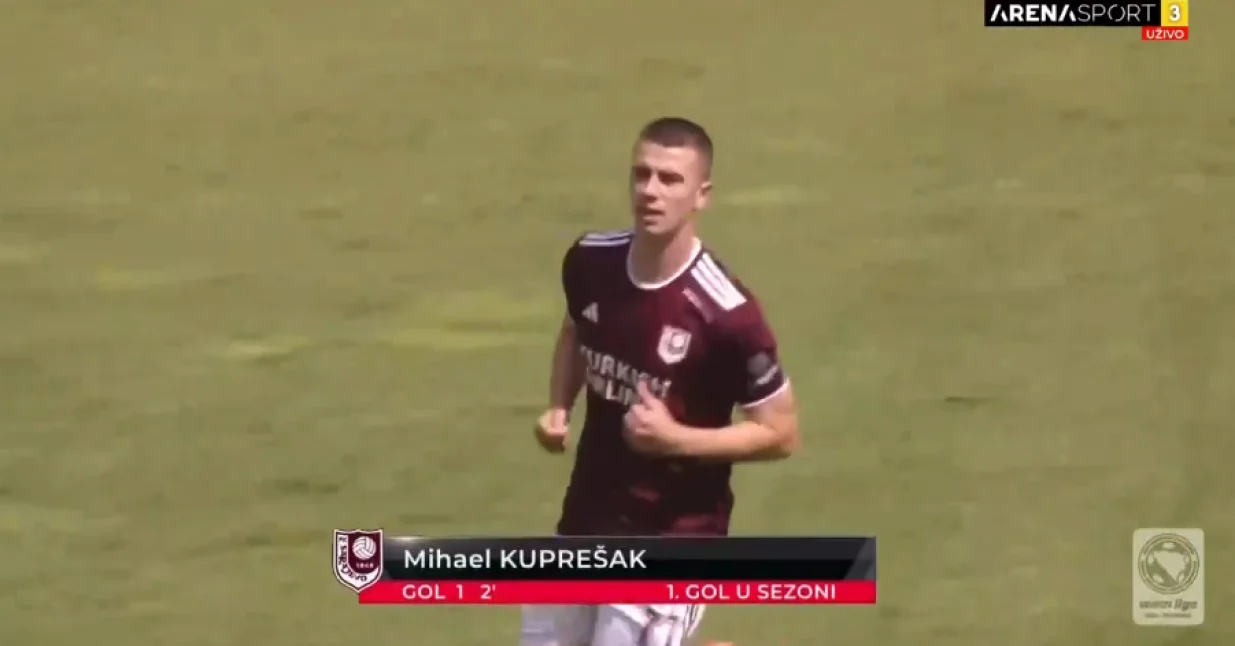 Kuprešak je sjajno pogodio u drugoj minuti (FOTO: Screenshot - Arena Sport)