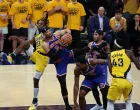 May 25, 2025; Indianapolis, Indiana, USA; New York Knicks guard Josh Hart (3) and Indiana Pacers forward Aaron Nesmith (23) battle for control of the ball during the fourth quarter of game three of the eastern conference finals for the 2025 NBA Playoffs at Gainbridge Fieldhouse. Mandatory Credit: Trevor Ruszkowski-Imagn Images