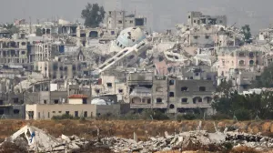 FILE PHOTO: A general view of destruction in North Gaza, as seen from the Israeli side of the Israel-Gaza border, May 17, 2025. REUTERS/Amir Cohen/File Photo/Amir Cohen
