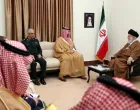 FILE PHOTO: Iran's Supreme Leader Ayatollah Ali Khamenei meets Saudi Defence Minister Prince Khalid bin Salman in Tehran, Iran, April 17, 2025. Office of the Iranian Supreme Leader/WANA (West Asia News Agency)/Handout via REUTERS ATTENTION EDITORS - THIS PICTURE WAS PROVIDED BY A THIRD PARTY./File Photo/Office Of The Iranian Supreme Le