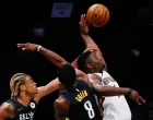 epaselect epa09121621 New Orleans Pelicans forward Zion Williamson (R) is fouled by Brooklyn Nets forward Nicolas Claxton (L) and teammate Brooklyn Nets forward Jeff Green (C) while he tries to put up a shot in the first half of the NBA basketball game between the New Orleans Pelicans and the Brooklyn Nets at the Barclays Center in Brooklyn, New York, USA, 07 April 2021. EPA/JASON SZENES SHUTTERSTOCK OUT