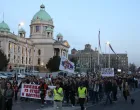 Beograd, Srbija - 8. mart 2025: GraД'ani predvoД'eni studentima nastavili su proteste u Beogradu protiv vlasti. (Filip Stevanovic - Anadolu Agency)/