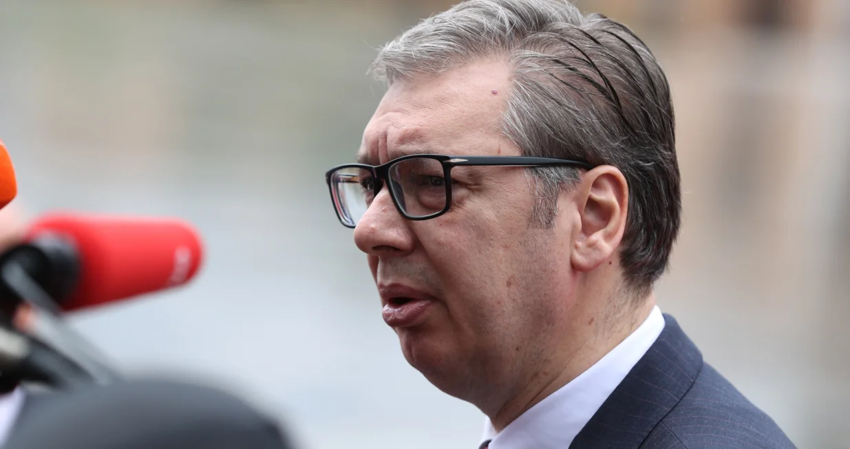 (250516) -- TIRANA, May 16, 2025 (Xinhua) -- Serbian President Aleksandar Vucic speaks to media during the 6th European Political Community (EPC) Summit in Tirana, Albania, May 16, 2025. The 6th European Political Community (EPC) Summit was held Friday in Tirana, capital of Albania, with around 50 national and regional leaders, as well as heads of European Union (EU) and international institutions attending to address shared security and economic challenges. This is the first time the summit was held in the Western Balkans. Alongside EU member states, countries like the United Kingdom (UK), Norway, T??rkiye, Ukraine and Western Balkan countries also attended the summit. (Xinhua/Zhao Dingzhe) Photo: Zhao Dingzhe/XINHUA