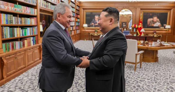 North Korean leader Kim Jong Un shakes hands with Russia's Secretary of the Security Council Sergei Shoigu in Pyongyang, North Korea, June 4, 2025, in this picture released by the Korean Central News Agency. KCNA via REUTERS ATTENTION EDITORS - THIS IMAGE WAS PROVIDED BY A THIRD PARTY. REUTERS IS UNABLE TO INDEPENDENTLY VERIFY THIS IMAGE. NO THIRD PARTY SALES. SOUTH KOREA OUT. NO COMMERCIAL OR EDITORIAL SALES IN SOUTH KOREA. TPX IMAGES OF THE DAY/Kcna