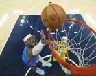 Jun 13, 2025; Indianapolis, Indiana, USA; Oklahoma City Thunder guard Shai Gilgeous-Alexander (2) shoots the ball against the Indiana Pacers during the first half during game four of the 2025 NBA Finals at Gainbridge Fieldhouse. Mandatory Credit: Kyle Terada-Imagn Images