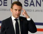 epa10392435 French President Emmanuel Macron addresses his New Year wishes to health care workers at the Centre Hospitalier Sud Francilien Hospital in the southern Paris suburban city of Corbeil-Essonnes, France, 06 January 2023. EPA/LUDOVIC MARIN/POOL MAXPPP OUT/Ludovic Marin/Pool