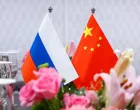 INDIA, NEW DELHI - MARCH 2, 2023Flags of Russia and China are seen during a meeting between Russia's Minister of Foreign Affairs Lavrov and China's Minister of Foreign Affairs Qin Gang at the Presidential Palace on the sidelines of the 2023 G20 India Summit. Russian Foreign Ministry Press Service/TASS/Russian Foreign Ministry Press Service