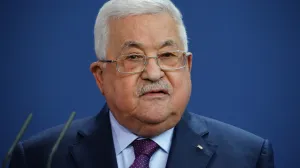 epa10124412 Palestinian President Mahmoud Abbas speaks during a joint press conference with German Chancellor Olaf Scholz (not pictured) at the Chancellery in Berlin, Germany, 16 August 2022. German Chancellor Olaf Scholz and Palestinian President Mahmoud Abbas met for bilateral talks. EPA/CLEMENS BILAN/Clemens Bilan