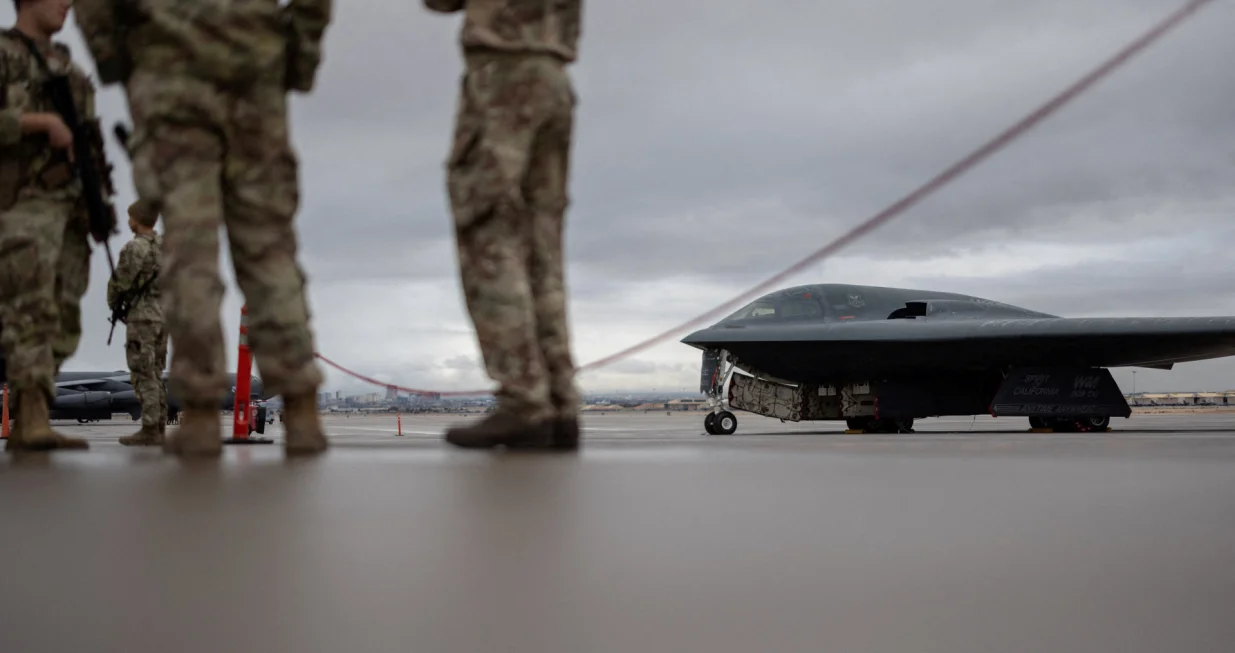 FILE PHOTO: B-2 Spirit Bomber from the U.S. Air Force is seen during the annual Red Flag military exercise between the United States, Britain and Australia, in Nevada, U.S., January 23, 2024. REUTERS/Carlos Barria/File Photo/Carlos Barria