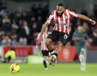 epa10386611 Bryan Mbeumo of Brentford in action during the English Premier League soccer match between Brentford FC and Liverpool FC in Brentford, Britain, 02 January 2023. EPA/Kieran Galvin EDITORIAL USE ONLY. No use with unauthorized audio, video, data, fixture lists, club/league logos or 'live' services. Online in-match use limited to 120 images, no video emulation. No use in betting, games or single club/league/player publications