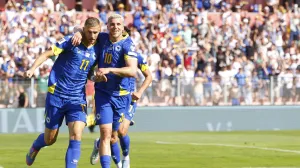 Edin Džeko i Ermedin Demirović (FOTO: Damir Deljo/Oslobođenje)