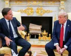 U.S. President Donald Trump meets with NATO Secretary General Mark Rutte, on the day President Trump announces a deal to get U.S. weapons to NATO, in the Oval Office at the White House in Washington, D.C., U.S., July 14, 2025. REUTERS/Nathan Howard/Nathan Howard