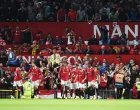 epa10133909 Manchester United celebrate after Jadon Sancho scored during the English Premier League soccer match between Manchester United and Liverpool FC in Manchester, Britain, 22 August 2022. EPA/PETER POWELL EDITORIAL USE ONLY. No use with unauthorized audio, video, data, fixture lists, club/league logos or 'live' services. Online in-match use limited to 120 images, no video emulation. No use in betting, games or single club/league/player publications