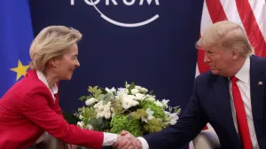 FILE PHOTO: U.S. President Donald Trump attends a bilateral meeting with European Commission President Ursula von der Leyen during the 50th World Economic Forum (WEF) annual meeting in Davos, Switzerland, January 21, 2020. REUTERS/Jonathan Ernst//File Photo/Jonathan Ernst
