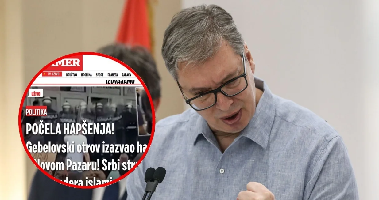 Aleksandar Vučić, hapšenja u Novom Pazaru, režimski mediji, Informer, "Srbi u strahu od islamista", Novi Pazar, studentski protesti/Anadolija/Canva