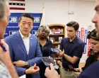 Texas State Rep. Gene Wu speaks as Democratic lawmakers from Texas hold a press conference, after leaving their state to deny Republicans the quorum needed to redraw the state's 38 congressional districts, in Carol Stream, Illinois, U.S. August 3, 2025. REUTERS/Tom Krawczyk/Tom Krawczyk