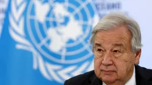 FILE PHOTO: FILE PHOTO: UN Secretary-General Antonio Guterres attends a press briefing during the third United Nations Ocean Conference (UNOC3) at the Centre des Expositions conference centre in Nice, France, June 10, 2025. REUTERS/Manon Cruz/File Photo/Manon Cruz