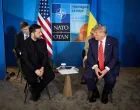 FILE PHOTO: U.S. President Donald Trump and Ukraine's President Volodymyr Zelenskiy attend a meeting on the sidelines of NATO summit in The Hague, Netherlands June 25, 2025. Ukrainian Presidential Press Service/Handout via REUTERS ATTENTION EDITORS - THIS IMAGE HAS BEEN SUPPLIED BY A THIRD PARTY/File Photo/Ukrainian Presidential Press Ser