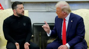 FILE PHOTO: U.S. President Donald Trump meets with Ukrainian President Volodymyr Zelenskiy at the White House in Washington, D.C., U.S., February 28, 2025. REUTERS/Brian Snyder/File Photo/Brian Snyder