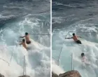 Mladi turisti iz Francuske zamalo stradali zbog ogromnih valova u Cavtatu, spasio ih hrabri trojac/Screenshot
