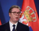 FILE PHOTO: Serbian President Aleksandar Vucic gives a statement next to Hungarian Prime Minister Viktor Orban (not pictured) after the countries' bilateral committee for strategic cooperation meeting in Budapest, Hungary, November 14, 2024. REUTERS/Bernadett Szabo/File Photo/Bernadett Szabo