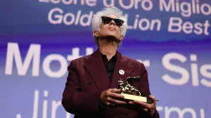 Jim Jarmusch receives the Golden Lion for Best Film for "Father Mother Sister Brother" during the closing ceremony of the 82nd Venice International Film Festival, in Venice, Italy, September 6, 2025. REUTERS/Yara Nardi/Yara Nardi