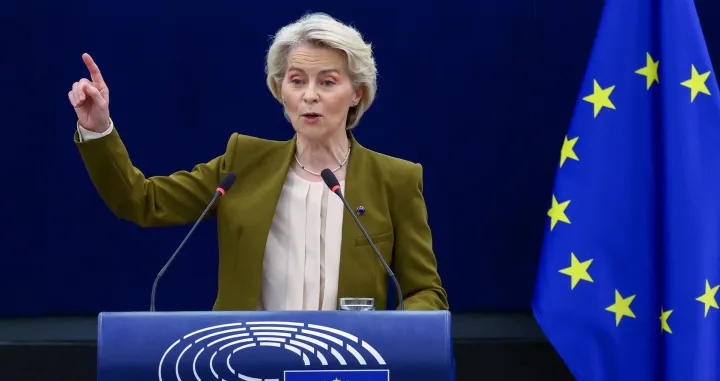 European Commission President Ursula von der Leyen delivers the State of the European Union address to the European Parliament, in Strasbourg, France, September 10, 2025. REUTERS/Yves Herman/Yves Herman