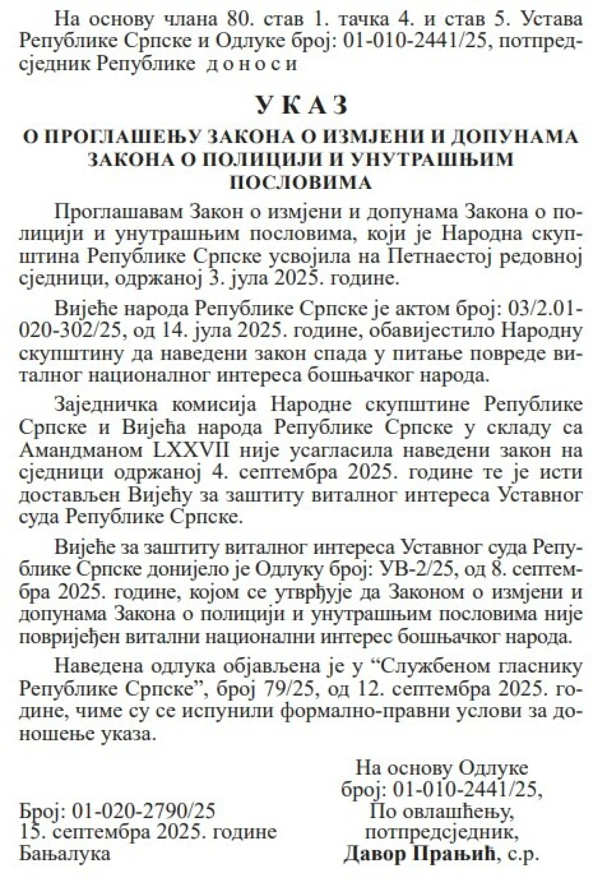 Milorad Dodik prenio ovlaštenja na Davora Pranjića (HDZ), nije više predsjednik RS-a/Capital.ba