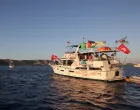 Boats, part of the Global Sumud Flotilla aiming to reach Gaza and break Israel's naval blockade, sail off Koufonisi islet, Greece, September 26, 2025. REUTERS/Stefanos Rapanis/Stefanos Rapanis