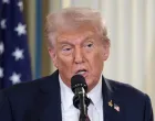 U.S. President Donald Trump speaks during a joint press conference with Israeli Prime Minister Benjamin Netanyahu (not pictured) in the State Dining Room at the White House in Washington, D.C., U.S., September 29, 2025. REUTERS/Jonathan Ernst/Jonathan Ernst