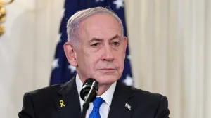 Israeli Prime Minister Benjamin Netanyahu attends a joint press conference with U.S. President Donald Trump (not pictured) in the State Dining Room at the White House in Washington, D.C., U.S., September 29, 2025. REUTERS/Jonathan Ernst/Jonathan Ernst