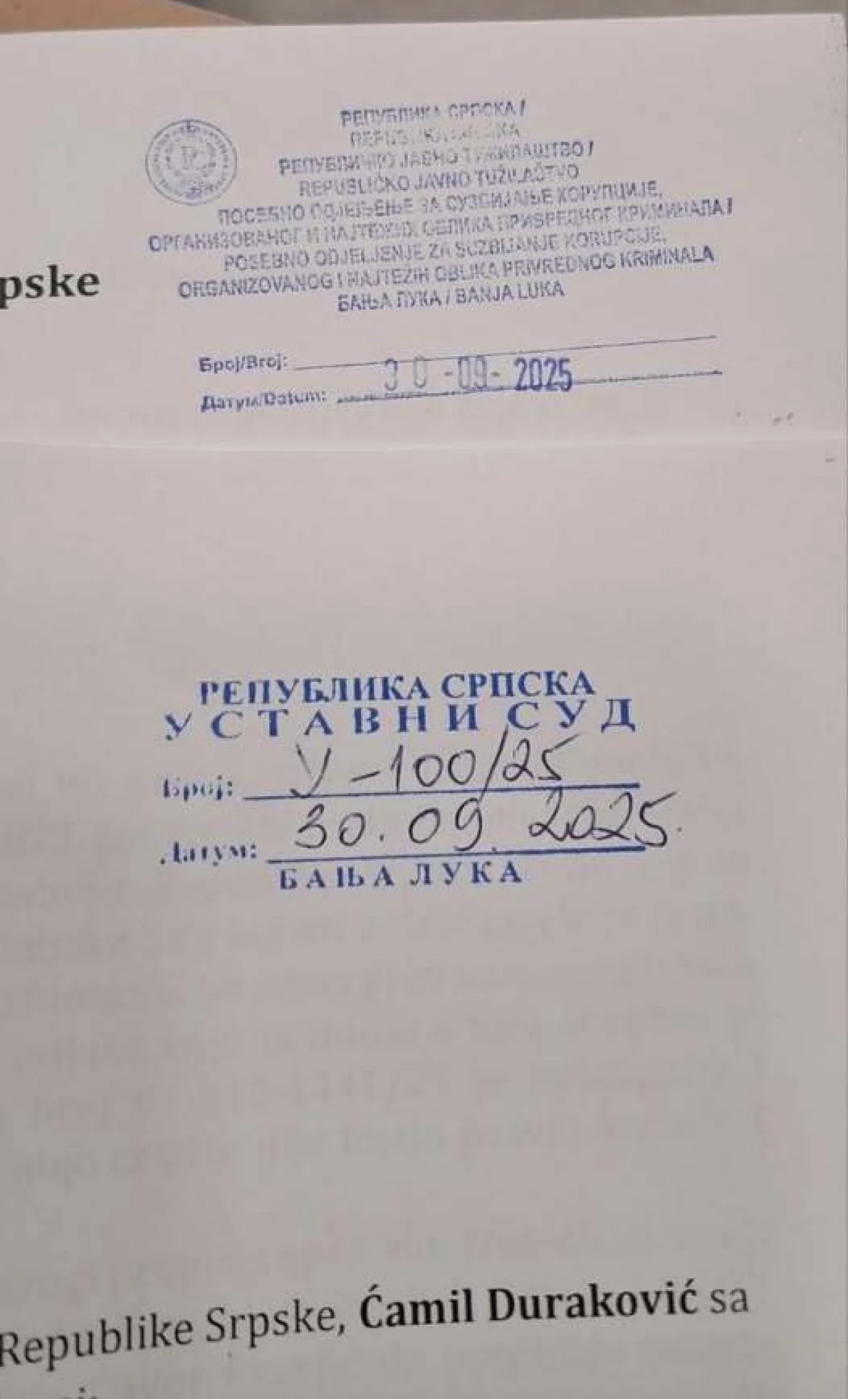 Ćamil Duraković se obratio Tužilaštvu RS-a, kao i Ustavnom sudu RS-a/Facebook/