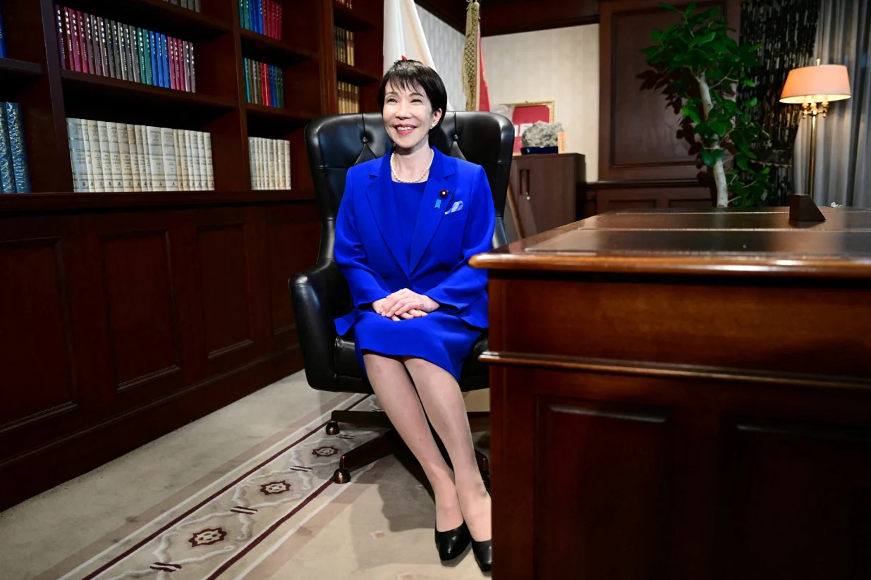 Sanae Takaichi, the newly elected leader of Japan's ruling Liberal Democratic Party (LDP), poses in the party leader's office after the LDP leadership election in Tokyo, Japan, October 4, 2025. Conservative Sanae Takaichi hailed a "new era" on October 4 after winning the leadership of Japan's ruling party, putting her on course to become the country's first woman prime minister. Yuichi Yamazaki/Pool via REUTERS/Yuichi Yamazaki