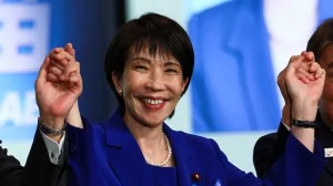Newly-elected Liberal Democratic Party (LDP) leader Sanae Takaichi celebrates after winning the LDP leadership election in Tokyo, Japan, October 4, 2025. REUTERS/Kim Kyung-Hoon/Pool/Kim Kyung-hoon