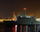 Spain's warship 'Furor', a military vessel set to join in a supporting role the Global Sumud Flotilla seeking to deliver aid to Gaza after it was attacked by drones off Greece, departs, at the port of Cartagena, Spain, September 26, 2025. REUTERS/Susana Vera/Susana Vera
