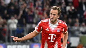 Soccer Football - UEFA Champions League - Bayern Munich v Chelsea - Allianz Arena, Munich, Germany - September 17, 2025 Bayern Munich's Harry Kane celebrates scoring their second goal REUTERS/Angelika Warmuth/Foto: Angelika Warmuth