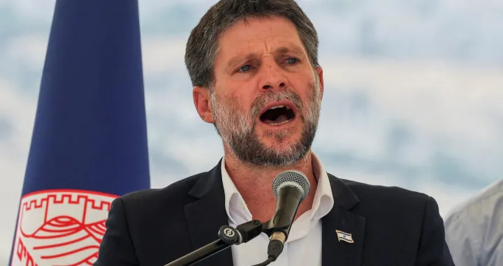 FILE PHOTO: Israeli Finance Minister Bezalel Smotrich speaks at a press conference regarding settlements expansion for the long-frozen E1 settlement, that would split East Jerusalem from the occupied West Bank, near the Israeli settlement of Maale Adumim in the Israeli-occupied West Bank, August 14, 2025. REUTERS/Ronen Zvulun/File Photo/Ronen Zvulun