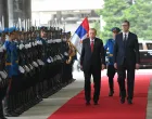 Beograd, Srbija - Predsjednik Republike Turkiye Recep Tayyip Erdogan, koji je sinoć doputovao u posjetu Srbiji, dočekan je danas uz najviše državne počasti ispred Palate Srbija u Beogradu (Amir Hamzagic - Anadolu Agency)/