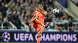 Soccer Football - UEFA Champions League - Newcastle United v FC Barcelona - St James' Park, Newcastle, Britain - September 18, 2025 FC Barcelona's Robert Lewandowski in action REUTERS/Scott Heppell/Foto: Scott Heppell