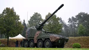 A wheeled self-propelled howitzer RCH 155 from KNDS is displayed as the German army Bundeswehr establishes Artillery Battalion 215 for the 21st Armored Brigade in Augustdorf, Germany, October 7, 2025. REUTERS/Teresa Kroeger/Teresa. Kroeger