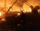Firefighters work at the site of a Russian drone strike, amid Russia's attack on Ukraine, in Kyiv, Ukraine in this handout picture released October 23, 2025. Press service of the State Emergency Service of Ukraine in Kyiv/Handout via REUTERS ATTENTION EDITORS - THIS IMAGE HAS BEEN SUPPLIED BY A THIRD PARTY. MUST NOT OBSCURE LOGO./State Emergency Service Of Ukrai