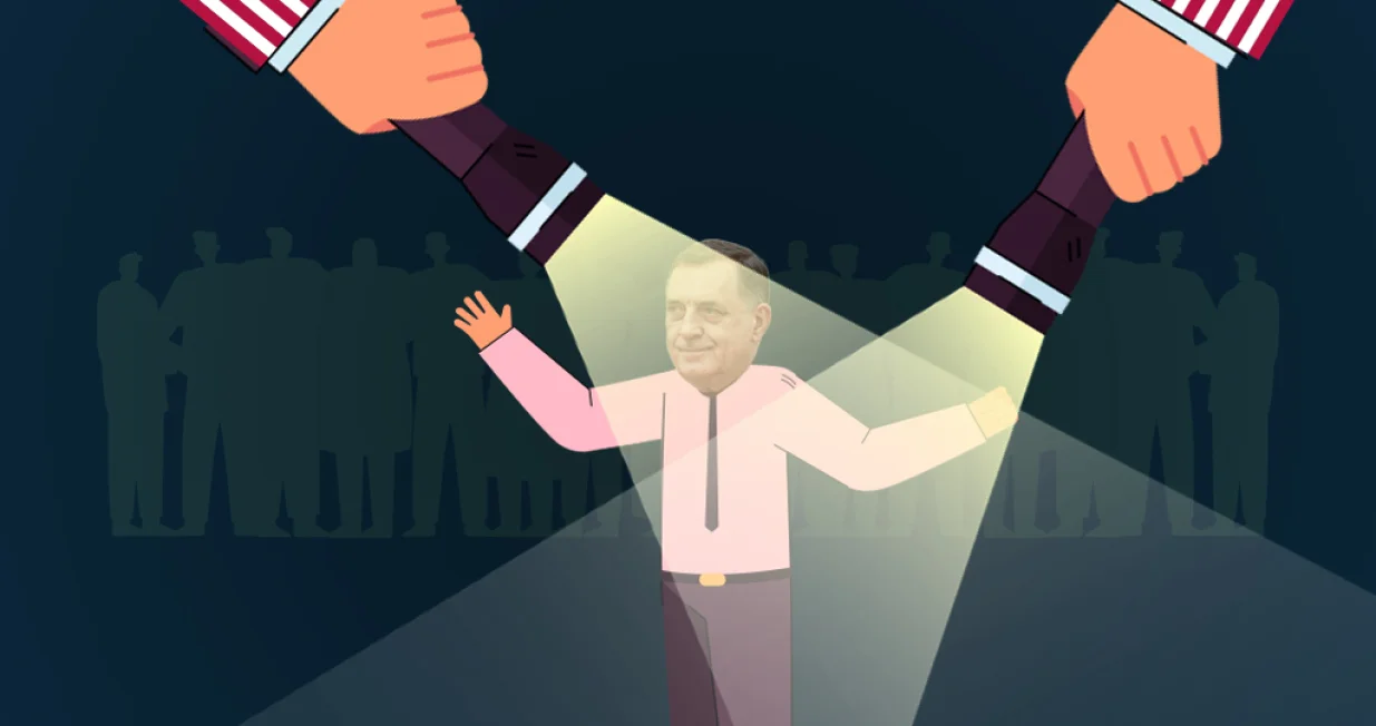 Jerković analizira trenutnu poziciju Milorada Dodika pod američkim pritiskom, navodeći da se, iako je formalno izgubio funkciju predsjednika RS-a, i dalje prikriveno ponaša kao njen stvarni vođa, ali da je pod velikim međunarodnim pritiskom i "stjeran u kut". On smatra da je američka administracija, nakon godina sukoba, natjerala Dodika na povlačenje i promjene politike, što vidi kao pobjedu institucija države Bosne i Hercegovine i znak moguće nove, pragmatičnije američke strategije prema RS-u i BiH./Benjamin Krnić