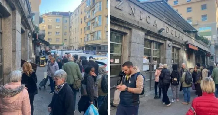 Ljudi ispred pijace na kojoj se urušio dio stropa/Paula Butinović