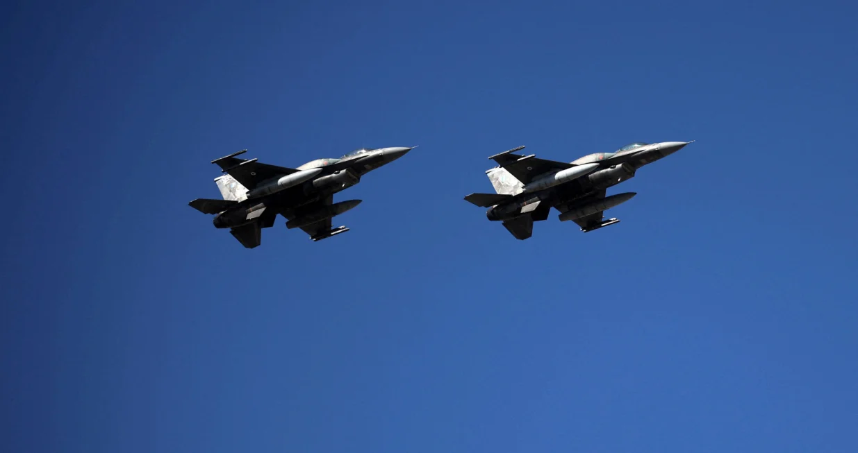 Greek fighter jets fly over during a military parade marking Cyprus' Independence Day in Nicosia, Cyprus, October 1, 2025. REUTERS/Yiannis Kourtoglou/Yiannis Kourtoglou