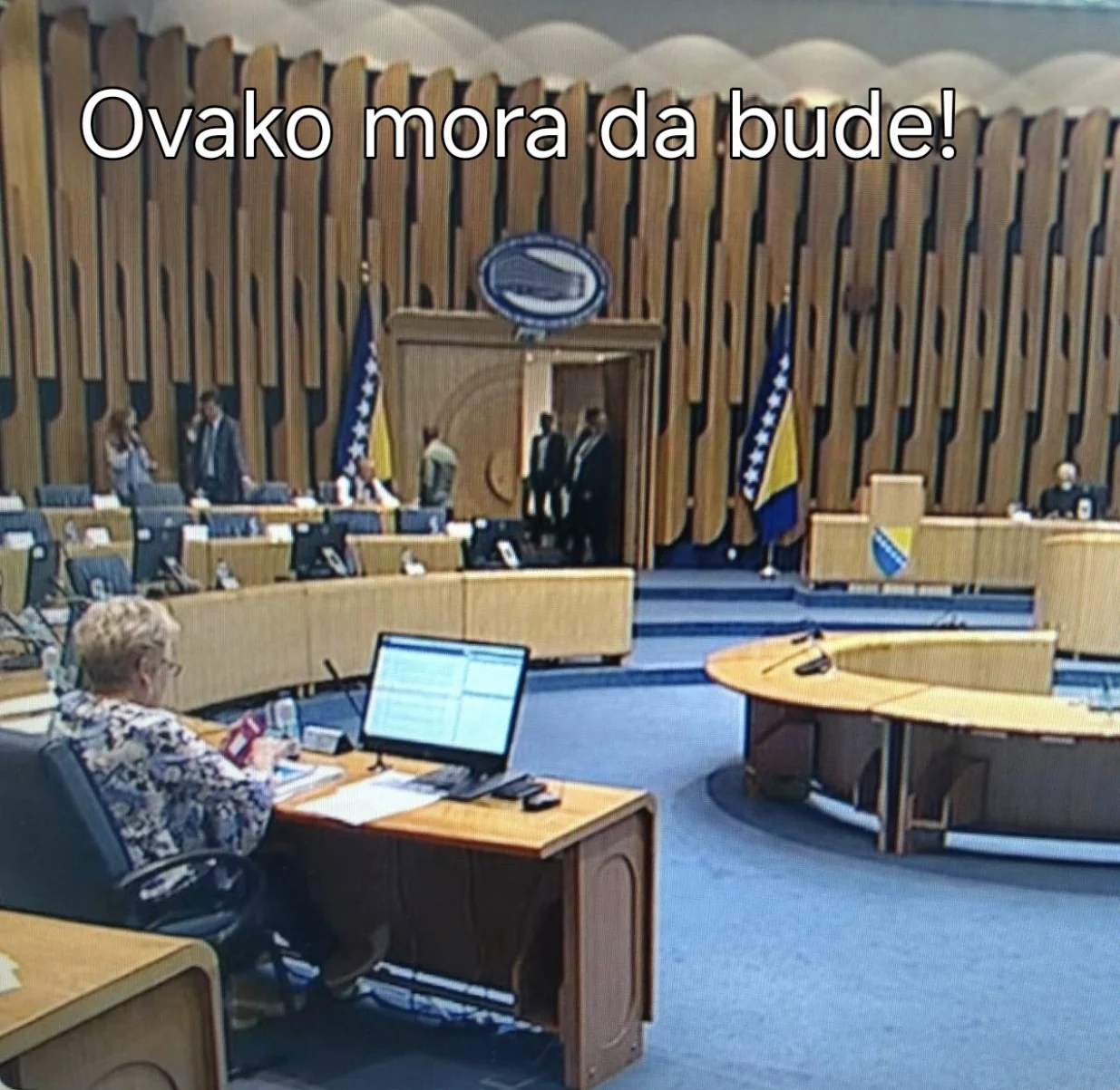 Plava sala sa zastavama BiH/Naprijed Bih!