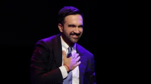 Democratic candidate for New York City mayor Zohran Mamdani reacts after winning the 2025 New York City Mayoral race, at an election night rally in the Brooklyn borough of New York City, New York, U.S., November 4, 2025. REUTERS/Jeenah Moon/Jeenah Moon